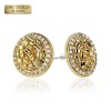PAIR OF 18K GOLD PLATED MULTI CZ GEMS ROUND INGOT CENTERED NUGGET EARRINGS